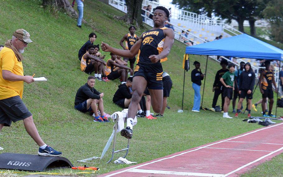 Kadena's Neil Kentish won the boys long jump in 19 feet, 6 1/2 inches during Friday's Okinawa track and field meet.