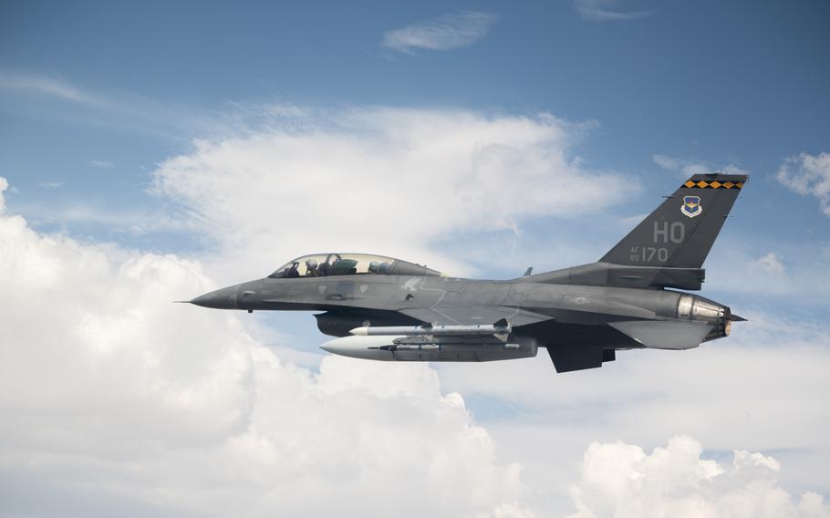 U.S. Air Force Maj. Daniel Thompson, 8th Fighter Squadron instructor pilot, conducts an F-16 Viper training sortie over White Sands Missile Range, N.M., Aug. 22, 2023.