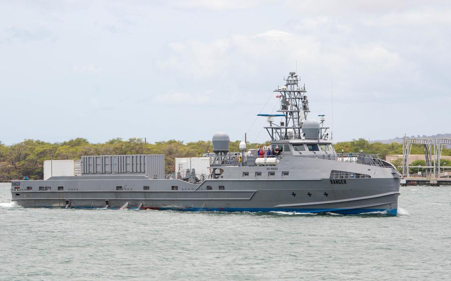 Ranger, a U.S. Navy large unmanned surface vessel prototype, arrives at Pearl Harbor, Hawaii, June 20, 2022, to participate in the Rim of the Pacific exercise.