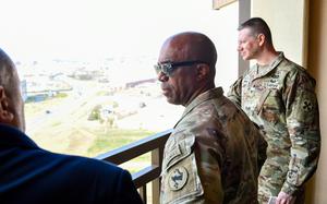 Gen. Ronald Clark, commander of U.S. Army Pacific, center, visits Camp Humphreys, South Korea, April 10, 2025.