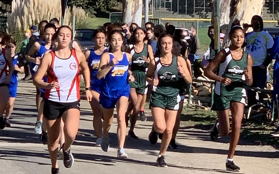 Competitors from Naples, Sigonella and American Overseas School of Rome compete in the final regular season cross country meet of the season Saturday, Oct. 16, 2021, in Carney Park.