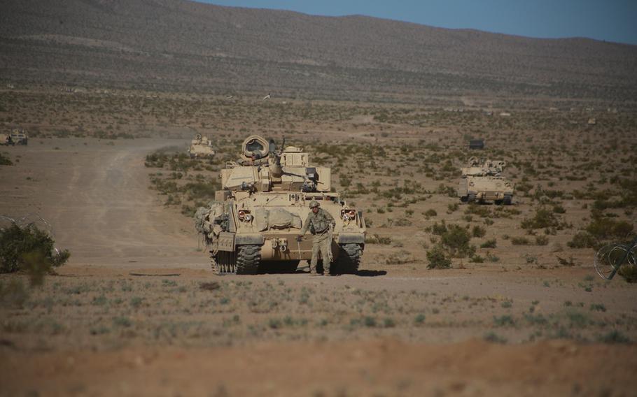 A U.S. soldier with the Tennessee Army National Guard trains in Fort Irwin, Calif., May 16, 2018