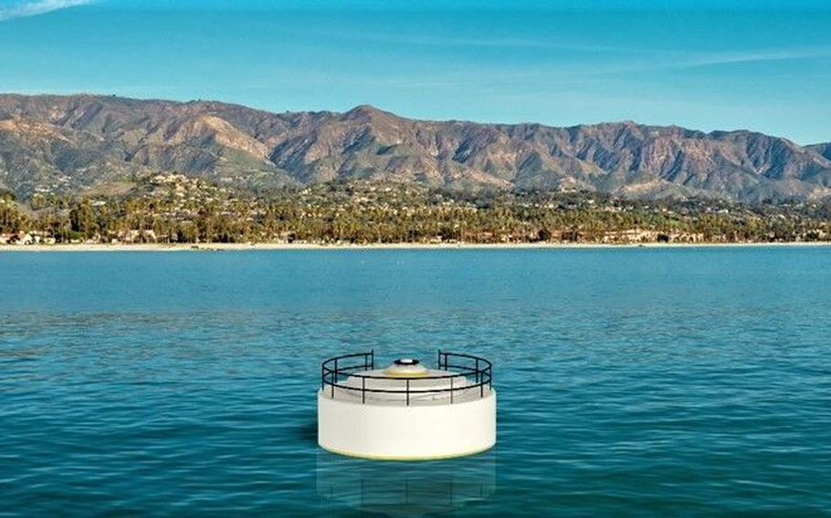 A desalination buoy. The project is the brainchild of the Ocean Portal Water Co., a subsidiary of SeaWell, a water technology company headquartered in Santa Barbara, Calif.