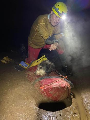 Rick Haley with Abby during her rescue. 