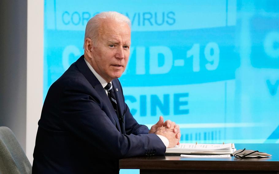 President Joe Biden speaks about the government's COVID-19 response, in the South Court Auditorium in the Eisenhower Executive Office Building on the White House Campus in Washington, Thursday, Jan. 13, 2022.