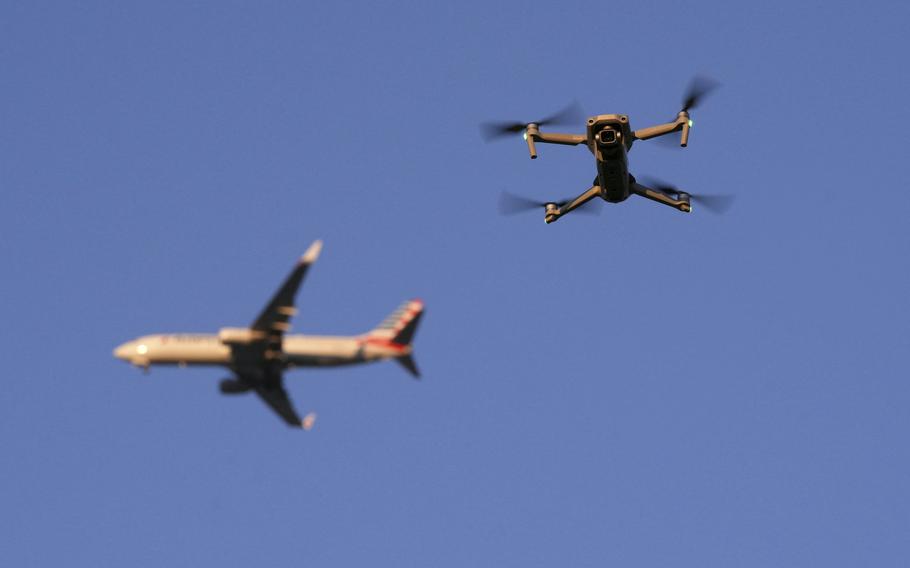 An airplane and a drone.