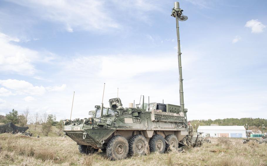 A Stryker in a field.