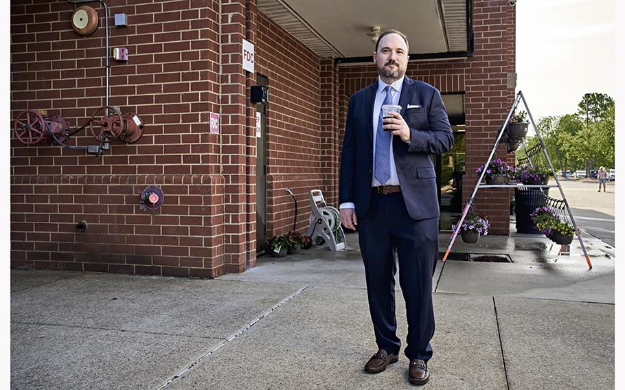 Will Wilkerson, a former executive for Trump Media and Technology Group, outside a Harris Teeter in North Carolina where he trains baristas at Starbucks.
