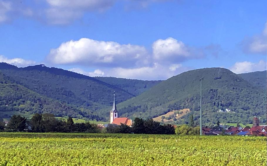 Pretty landscapes abound on the train ride from Neustadt an der Weinstrasse to Wissembourg, France.