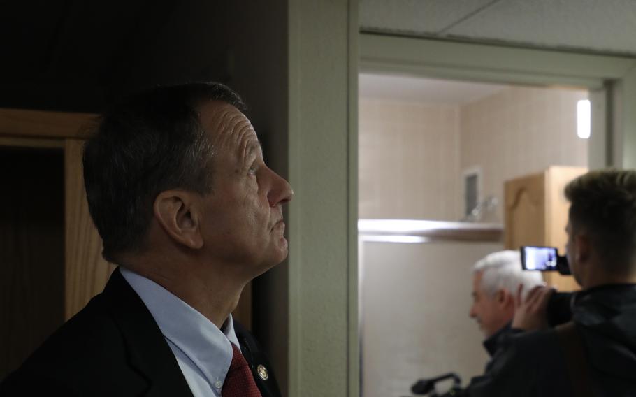 Pete Hoffman, the Civilian Aide to the Secretary of the Army for Coastal Georgia, inspects barracks at Fort Stewart, Georgia Oct. 21, 2022. Hoffman took time to visit Fort Stewart barracks to see conditions and to discuss steps that the leadership is taking to mitigate mold and improve the quality of life for Soldiers.