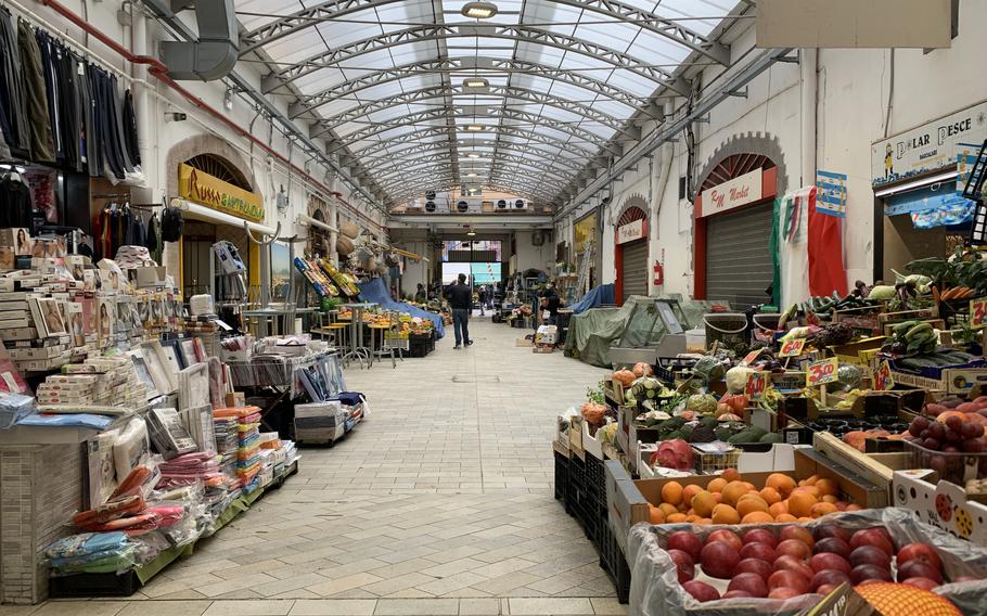 This covered walkway in Naples' Quartieri Chiaia is part of a neighborhood marketplace full of fresh foods, as seen on May 17, 2023.