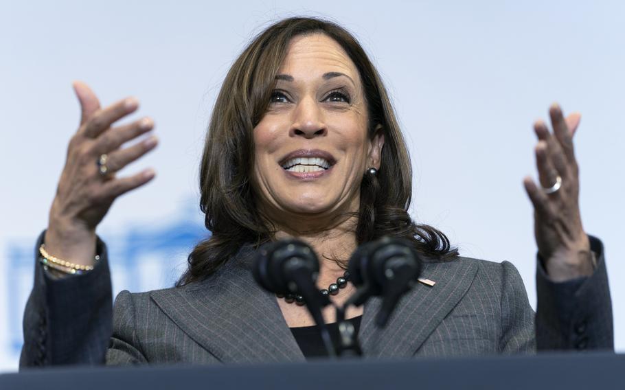 Vice President Kamala Harris speaks at the Northeast Bronx YMCA, in the Bronx borough of New York, Friday, Oct. 22, 2021. (AP Photo/Jacquelyn Martin)