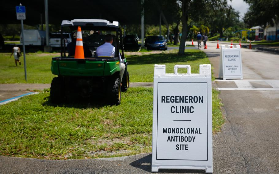 A Regeneron monoclonal antibody treatment clinic is held in Pembroke Pines, Fla., on Aug. 18, 2021. 