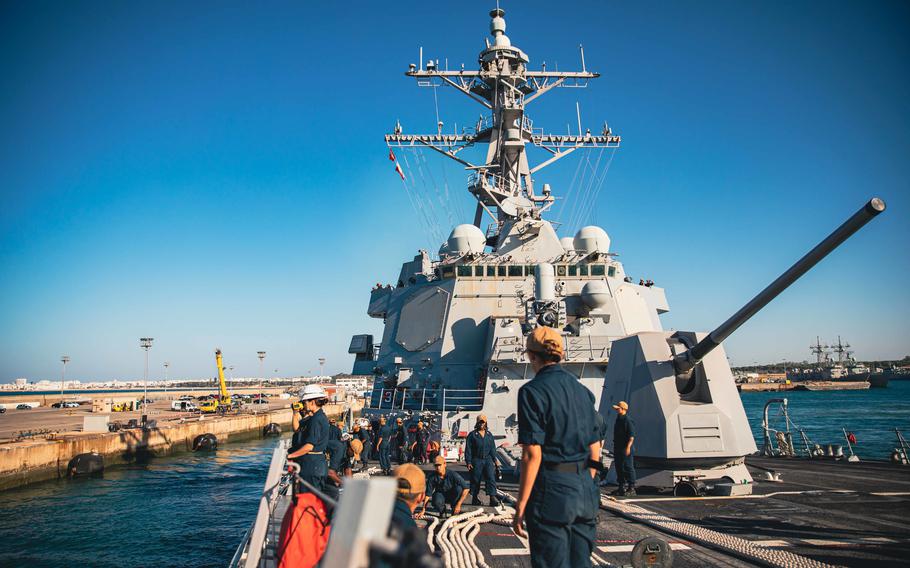 USS Paul Ignatius departs from Naval Station Rota in Spain for a patrol Aug. 1, 2022. Paul Ignatius is homeported at Rota under U.S. 6th Fleet.