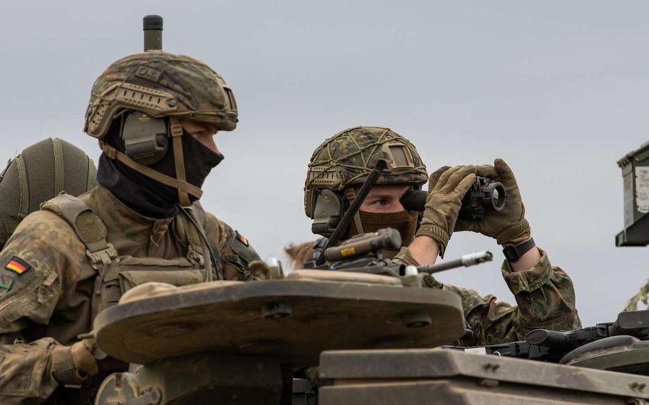 German soldiers participate in a NATO exercise in Lest, Slovakia, in December. The German army on Sunday will take the lead of NATO’s Very High Readiness Joint Task Force, a unit that maintains thousands of troops on standby to be ready to deploy within days.