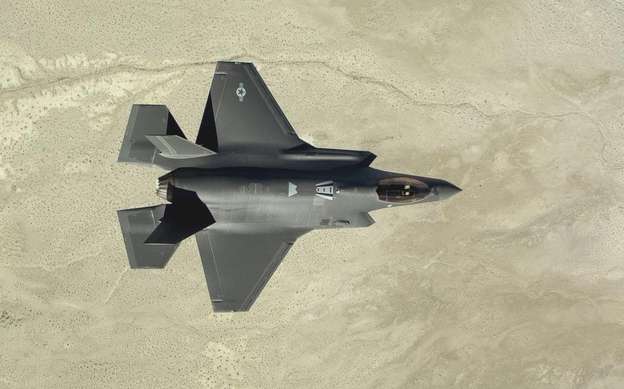 A U.S. Air Force F-35A Lightning II photographed during flight training over the Utah Test and Training Range on Feb 14, 2018.
