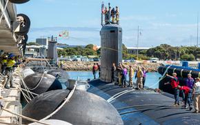 250225-N-QR679-1009 ROCKINGHAM, Western Australia, Australia (Feb. 25, 2025) Sailors assigned to the Virginia-class fast-attack submarine USS Minnesota (SSN 783) conduct mooring operations at HMAS Stirling, Western Australia, Australia, Feb. 25, 2025. Minnesota arrived in Western Australia kicking off the first of two planned U.S. fast-attack submarine visits to HMAS Stirling in 2025. Minnesota is currently on deployment supporting the U.S. 7th Fleet, the U.S. Navy’s largest forward-deployed numbered fleet, operating with allies and partners in preserving a free and open Indo-Pacific region. (U.S. Navy photo by Lt. James Caliva)