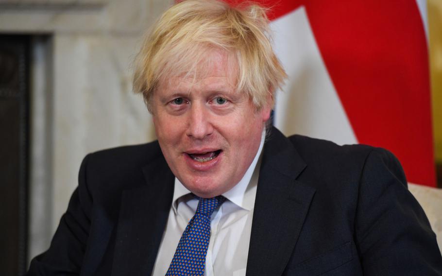 Boris Johnson, then-U.K. prime minister, during his bilateral meeting with Kyriakos Mitsotakis, Greece’s prime minister, in London, on Nov. 16, 2021.