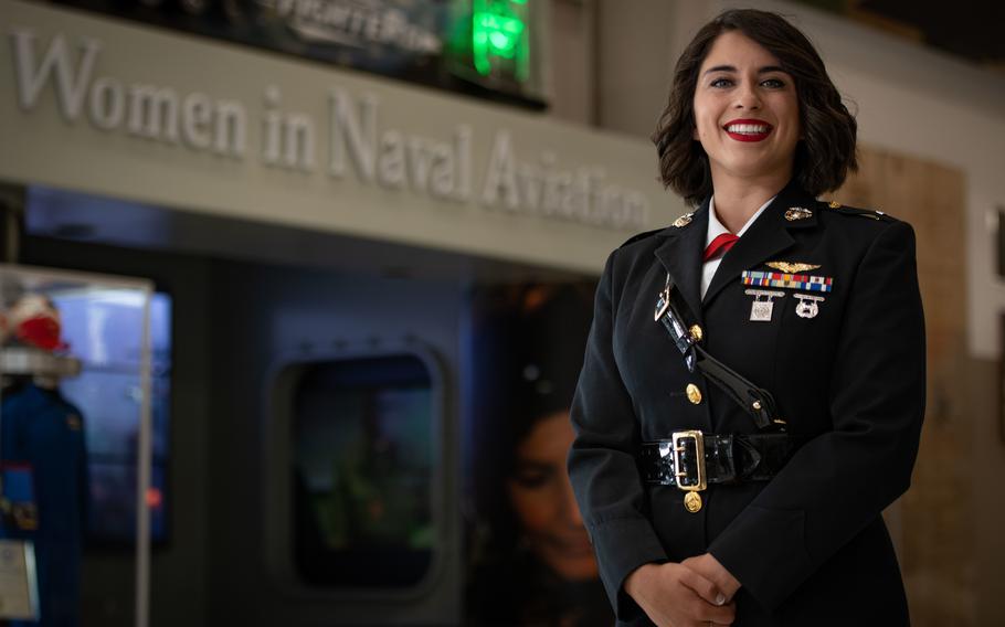 Marine Corps 1st Lt. Brenda McCarthy at Naval Air Station Pensacola, Fla., May 27, 2021. McCarthy is the last female Marine to receive her wings as a weapons systems officer. 