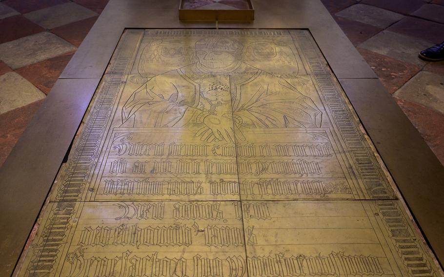 A grave marker inside an old chapel in Bernkastel-Kues.