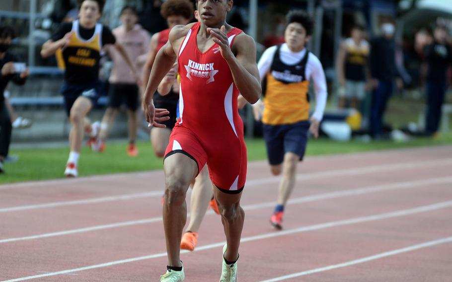 Nile C. Kinnick junior Jeremiah Hines took Far East Division I Fastest Male honors by sweeping the 100 and 200 and coming in second in the 400.