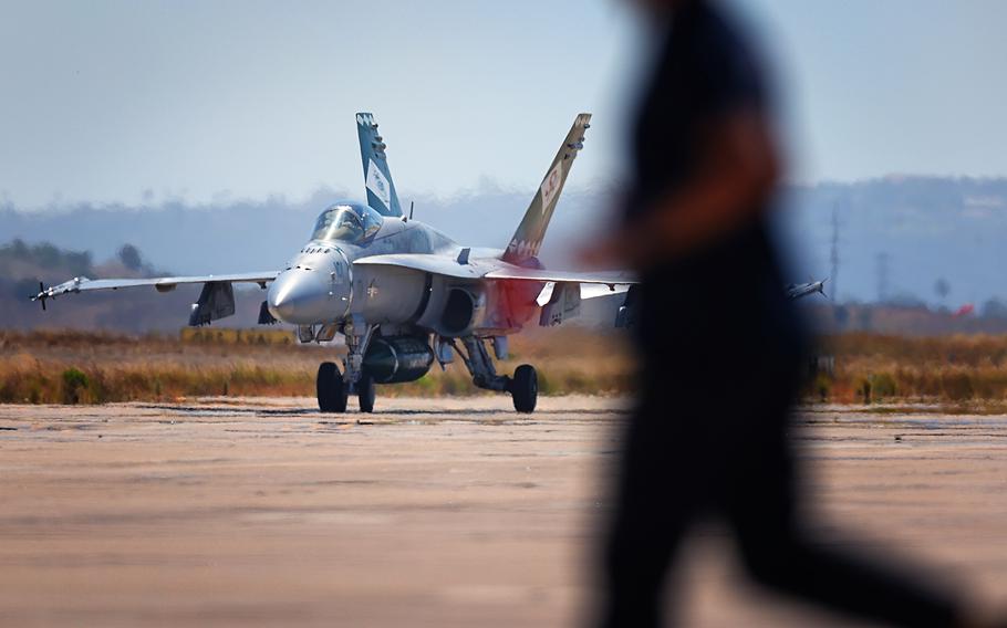 Marine Capt. Zach Mullins taxis on the tarmac in August at Marine Corps Air Station Miramar in San Diego.