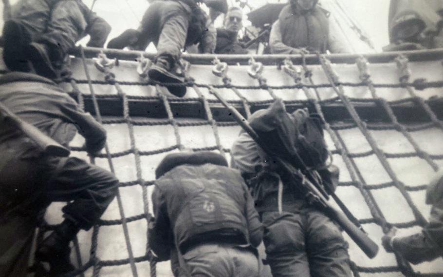 U.S. soldiers disembark a ship in this undated Korean War photo.