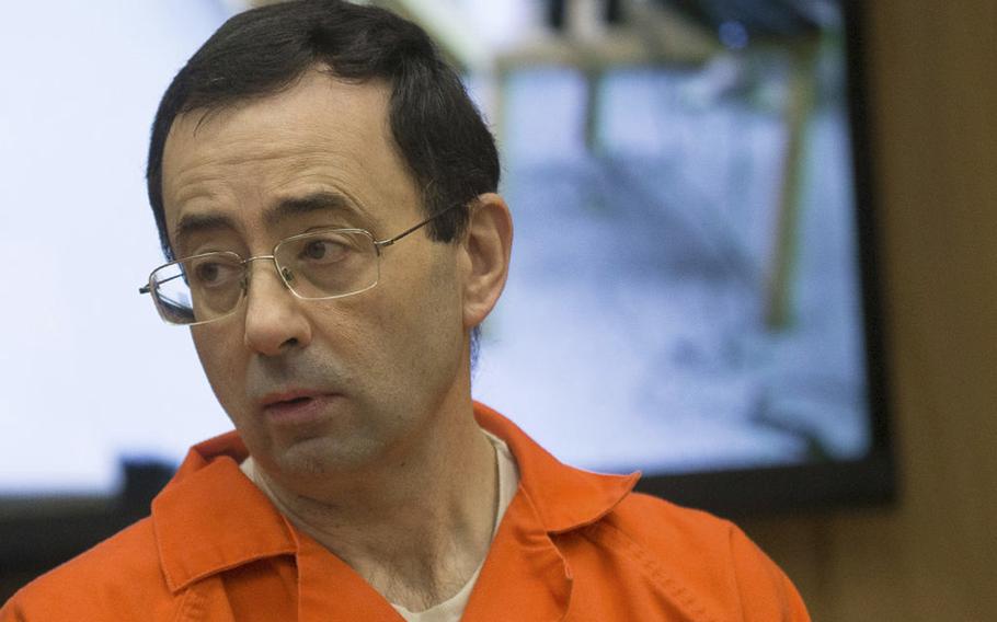 Former Michigan State University and USA Gymnastics doctor Larry Nassar appears in court for his final sentencing phase in Eaton County Circuit Court on February 5, 2018 in Charlotte, Michigan. 