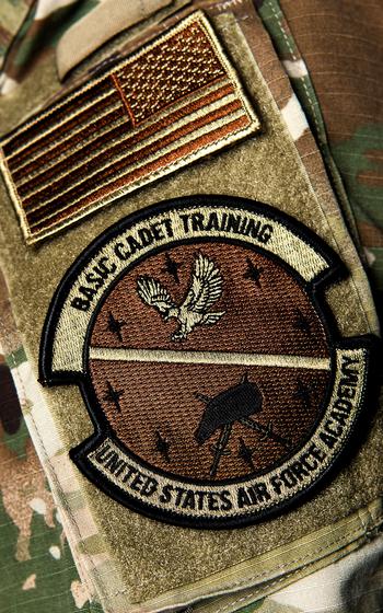 A basic cadet training patch worn in 2021 at the U.S. Air Force Academy in Colorado Springs, Colo. 