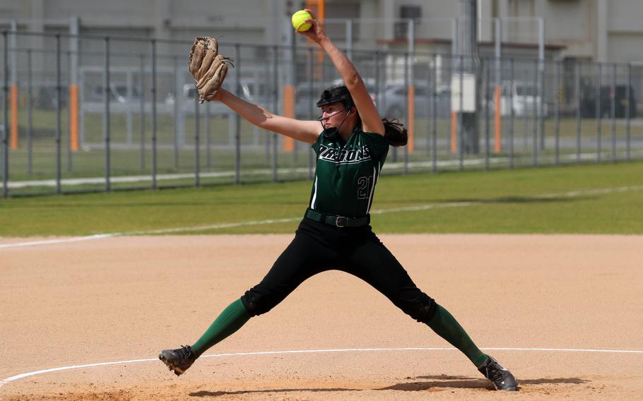 Kubasaki left-hander Breslyn Weeks delivers against Kadena.