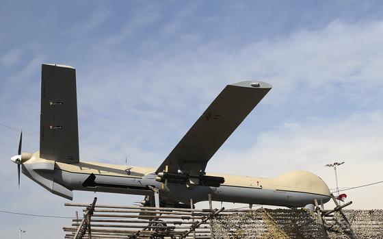 FILE - In this Feb. 11, 2016 file photo, Iranian drone Shahed-129 is displayed at a rally in Tehran, Iran. The White House on Monday, May 15, 2023, said that Russia is looking to buy additional advanced attack drones from Iran for use in the Kremlin's war in Ukraine after using up most of the 400 drones it had previously purchased from Tehran. “Iran also continues to provide Russia with one-way attack UAVs (unmanned aerial vehicles). Since August, Iran has provided Russia with more than 400 UAVs primarily of the Shahed variety,” White House National Security Council spokesman John Kirby said. (AP Photo/Ebrahim Noroozi, File)