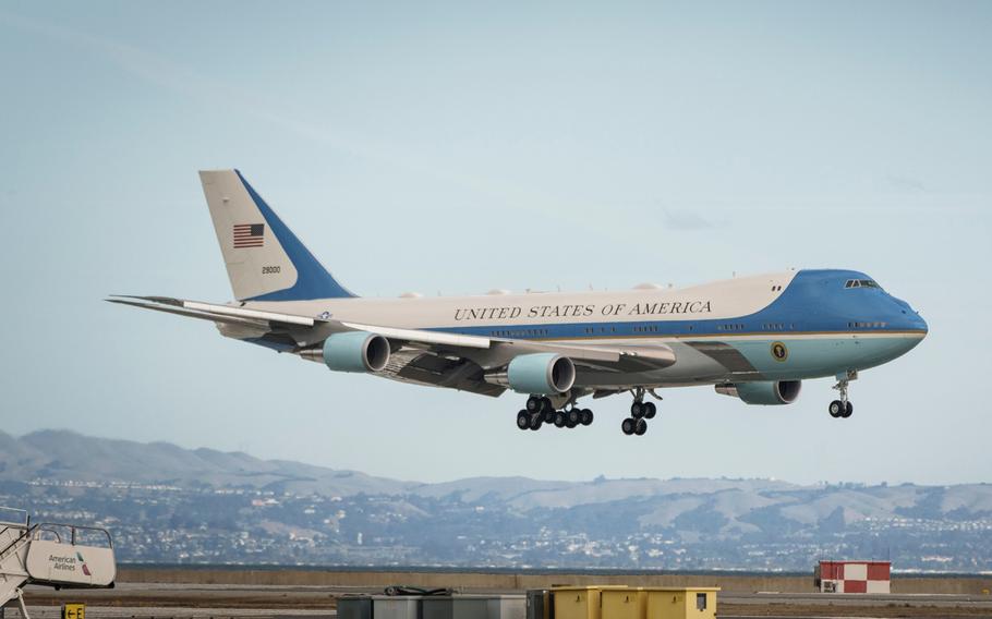 The current Air Force One, carrying President Joe Biden, arrives at San Francisco International Airport for the APEC summit on Nov. 14, 2023.