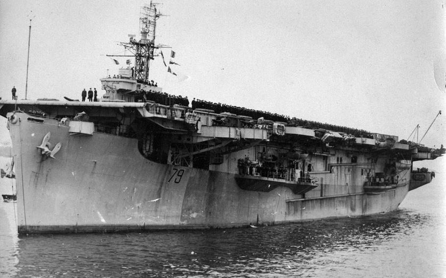 A undated photo of USS Ommaney Bay, which was sunk during WW II by a Japanese Kamikaze plane. A wreck of the U.S. aircraft carrier was identified in the Sulu Sea off the coast of the Philippines.