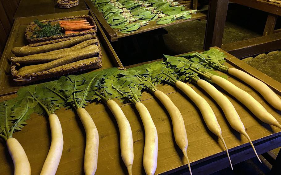 A vegetable store displays its wares at the Edo Fukagawa Museum in Tokyo. 