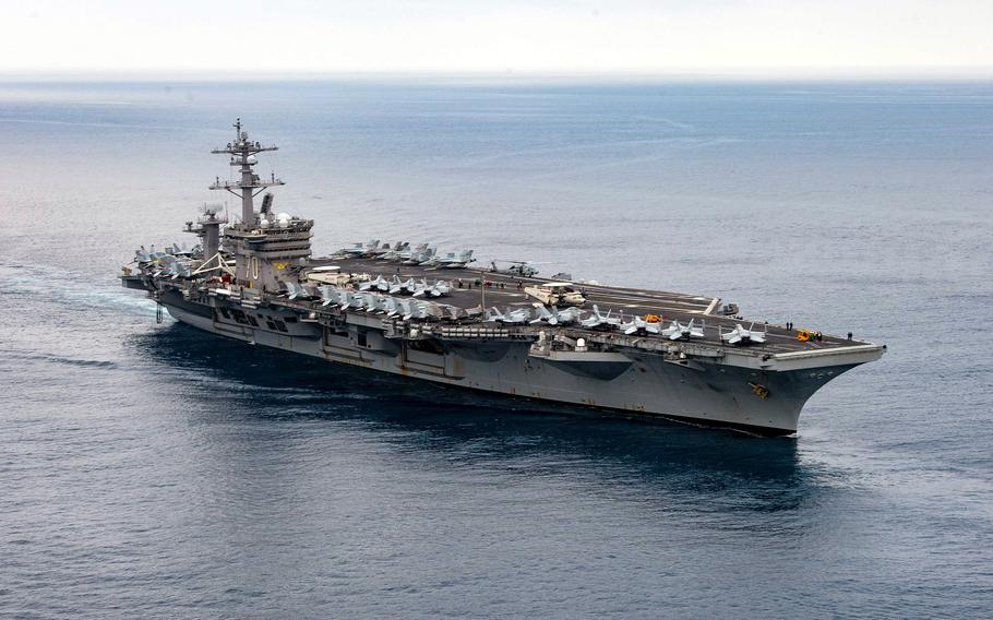 The aircraft carrier USS Carl Vinson transits the Pacific Ocean, July 11, 2021. 