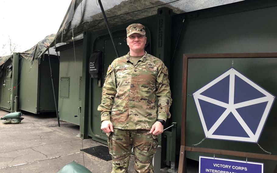 Col. John Hosey works with allies at V Corps Interoperability Lab, which is aimed at improving how allies fight together. The office is located at the Corps headquarters in Poznan, Poland. 