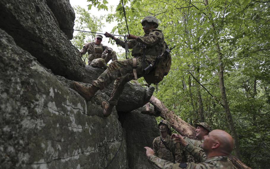 Pennsylvania Army National Guard soldiers participate in rappel training at Boxcar Rocks formation, June 13, 2023.