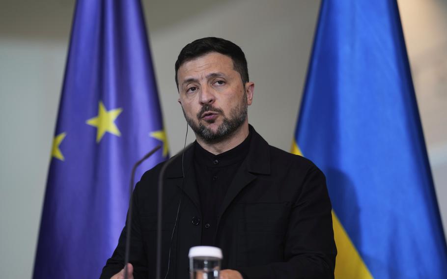 Ukraine’s President Volodymyr Zelenskyy speaking.