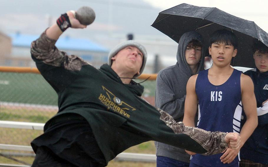 Humphreys senior Ethan Elliott holds the DODEA-Korea record in the shot put with a 15.71 mark set during the April 15 Korea finals. He's taking aim at the northwest Pacific record of 16.16 set in 1980 by Rene Delmar of Guam.