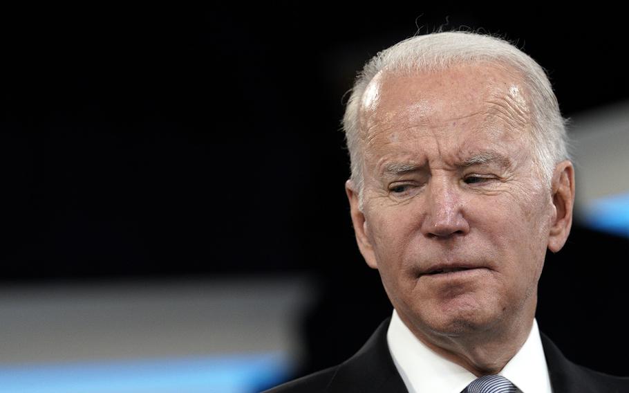 President Joe Biden is seen at the White House in Washington on Feb. 8, 2022. Biden on Saturday, Sept. 17, issued a strong warning to Russian President Vladimir Putin. 