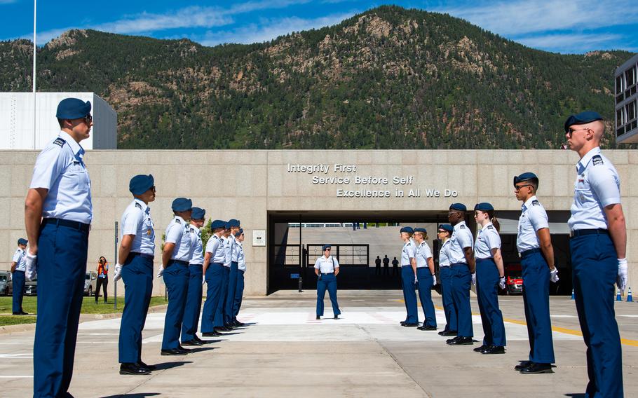 Basic cadets from the Class of 2026 arrive at the U.S. Air Force Academy for in-processing (I-Day), on June 23, 2022, in Colorado Springs, Colo. 