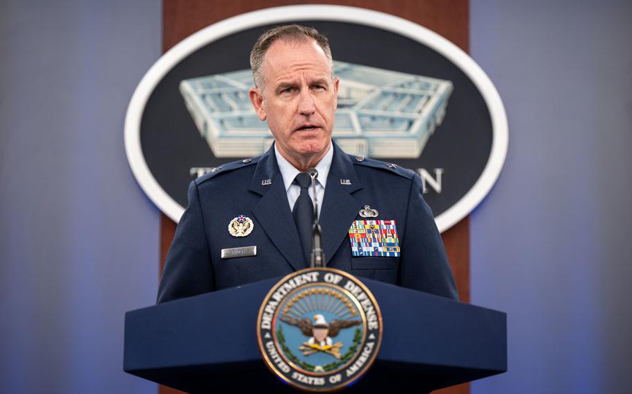 Air Force Brig. Gen. Pat Ryder, the Pentagon’s top spokesman, conducts a news briefing Sept. 6, 2022, at the Pentagon.