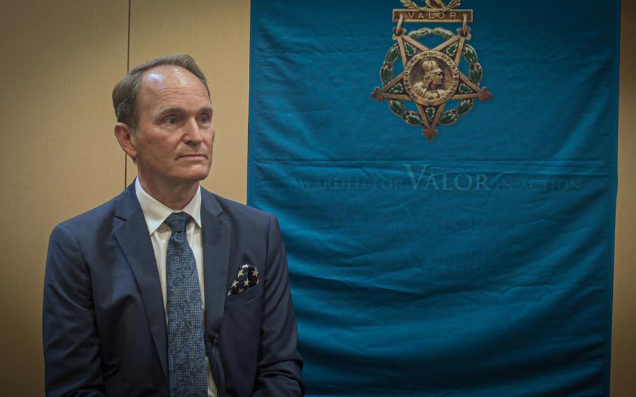 Thomas Puckett, the son of Col. Ralph Puckett, pictured in Arlington, Va., on Thursday, May 20, 2021. Col. Puckett is set to receive the Medal of Honor during a ceremony May 21. Thomas Puckett, as well as Col. Puckett’s wife, daughter and six grandchildren, will accompany him. (Ken Yon-Hardy/Stars and Stripes)