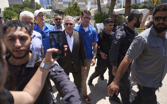White House special envoy Steve Witkoff arrives to meet families of hostages held captive in the Gaza Strip, at the plaza known as the hostages square in Tel Aviv, Israel, Saturday, Aug. 2, 2025. ( AP Photo/Ariel Schalit)