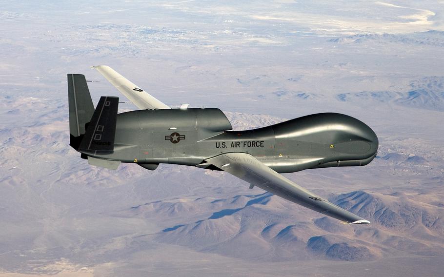 An RQ-4 Global Hawk unmanned aircraft. Aerial drones can send live battlefield imagery to high-ranking leaders thousands of miles away.