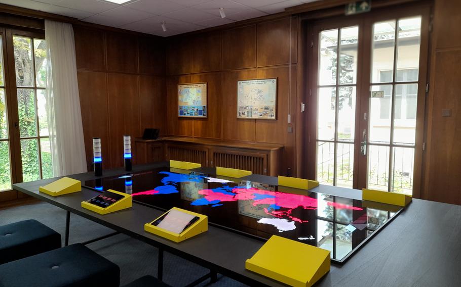 A refurbished room in the Mark Twain Center for Transatlantic Relations in Heidelberg illustrates a communications hub.