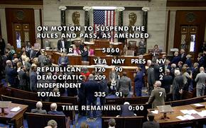 This image from House Television shows Rep. Steve Womack, R-Ark., the Speaker Pro Tempore, presiding as the House passes a 45-day funding bill on Saturday, Sept. 30, 2023, at the Capitol in Washington. The House vote was 335-91. The measure now goes to the Senate, which also is meeting Saturday. (House Television via AP)