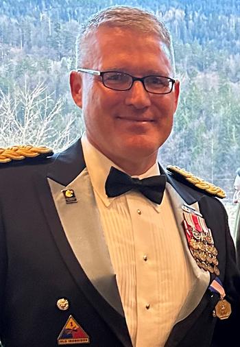 Col. Charles Bergman after being awarded the Soldier's Medal on March 18, 2023, at the Edelweiss Lodge and Resort in Garmisch-Partenkirchen, Germany, for his help rescuing victims of a train derailment in June 2022.