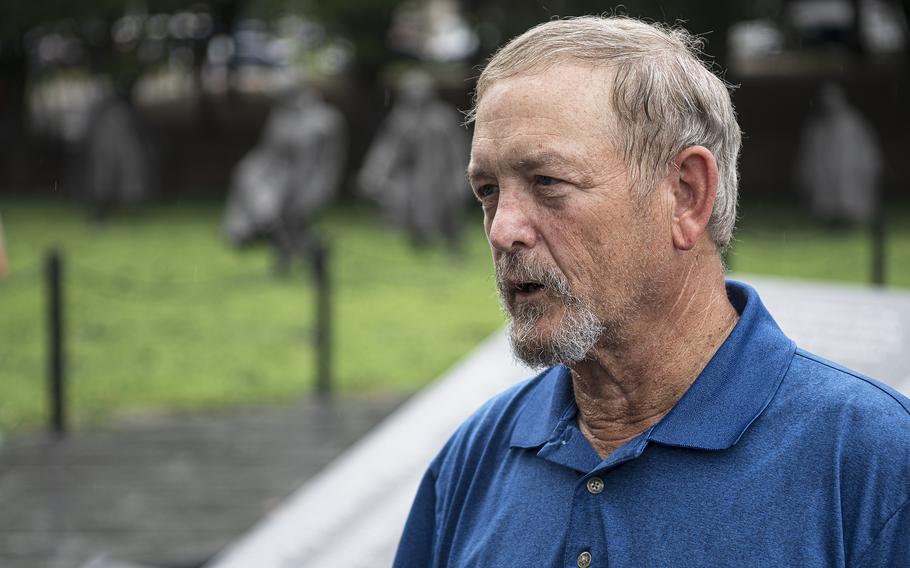 Retired Coast Guard Capt. Steve Froehlich visits the new Wall of Remembrance at the Korean War Memorial in Washington, D.C., on Tuesday, July 26, 2022. Froehlich said his uncle, Robert Schoening, went MIA in North Korea in November of 1950. Remains found in a grave in North Korea in 2000 were later identified as his uncle's in 2009 by matching DNA samples of his uncle's siblings. Froehlich said he has always found the Korean War Memorial to be "a very nice, beautiful memorial. I never found it emotional. Now it is with 43,000 names."