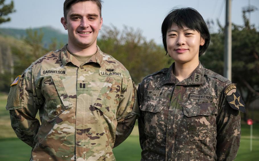 U.S. Army Capt. Miles Gabrielson and South Korean army Capt. Ha Neul, both assigned to Camp Casey north of Seoul, married on Feb. 20, 2021. The union is the first between active-duty officers in the U.S. and Korean armies, according to the 2nd Infantry Division.